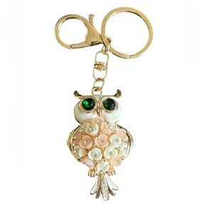 Owl Bag Charm Flowers Gold-tone NWOT